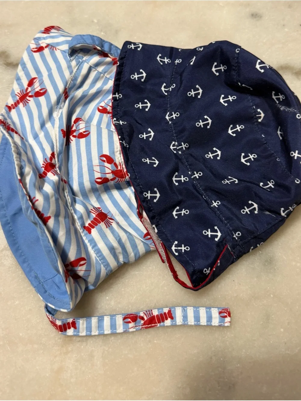 2 piece Navy Anchor and lobster print reversible Baby Bucket Hat 12-24 months